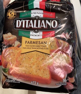 Thick sliced garlic parmesan bread front packaging