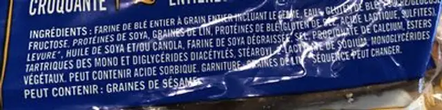 Protein Bread ingredients label
