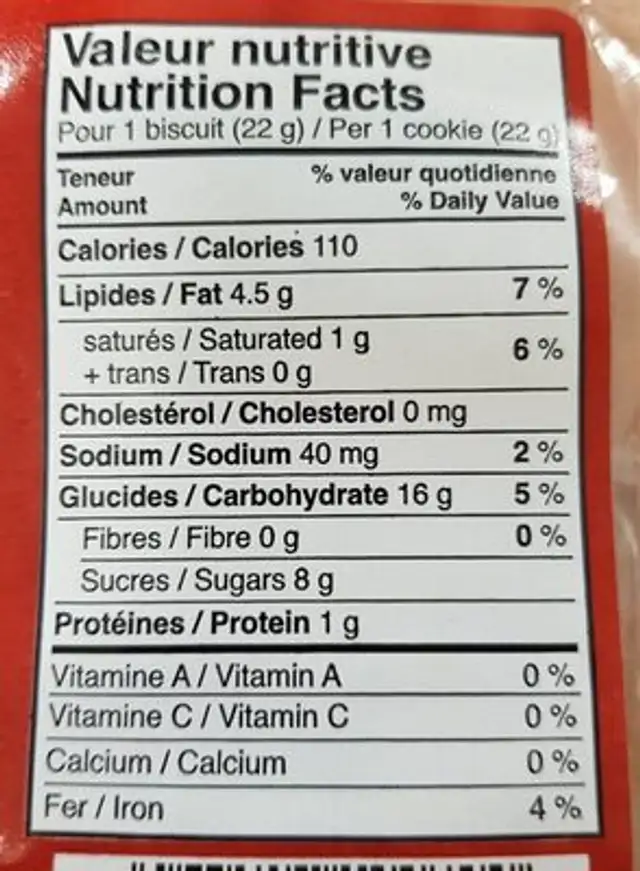 Feuille d'érable Mamie Leaf nutrition facts table