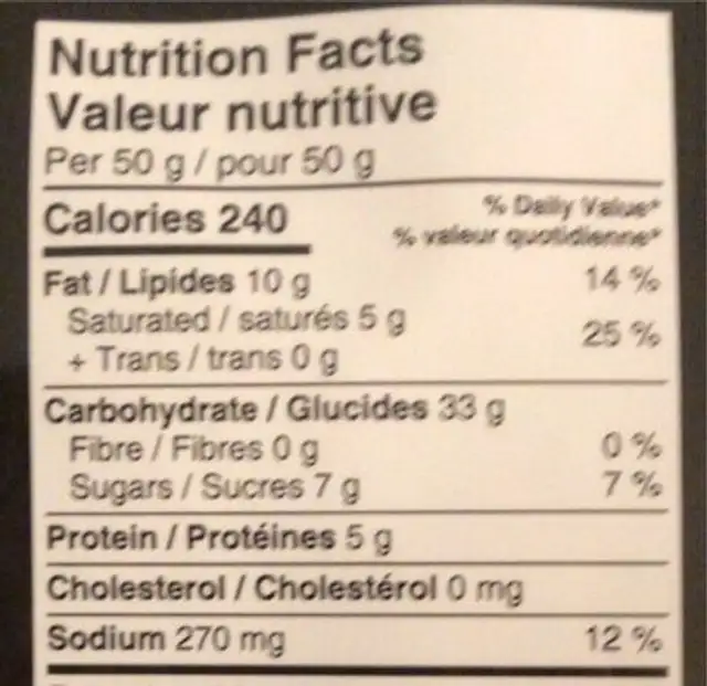 Craquelins mince nutrition facts table