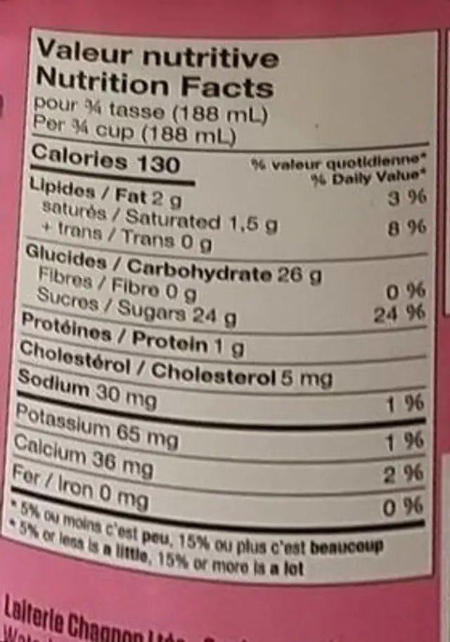 La tourbillon nutrition facts table