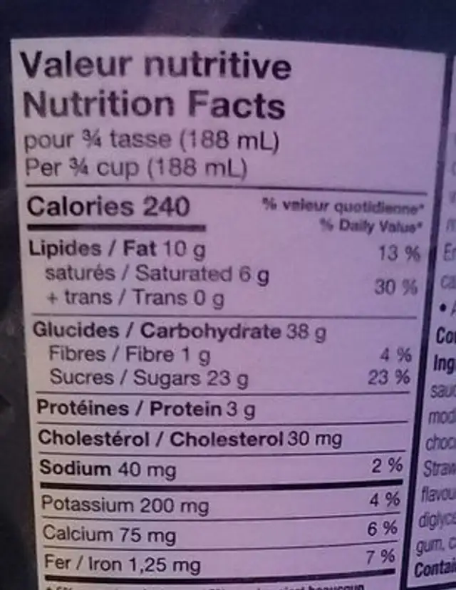 Décadente Napolitaine nutrition facts table