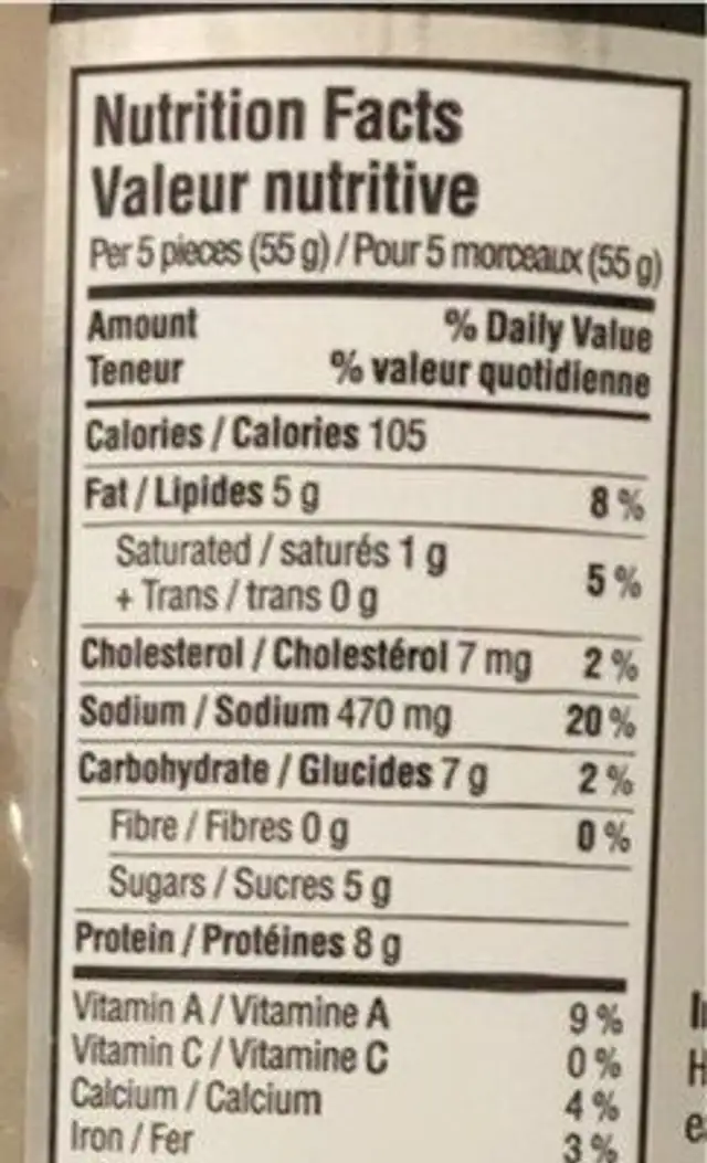 Herring Fillets nutrition facts table