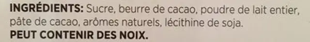 Chocolat au lait avec érable et rhum ingredients label