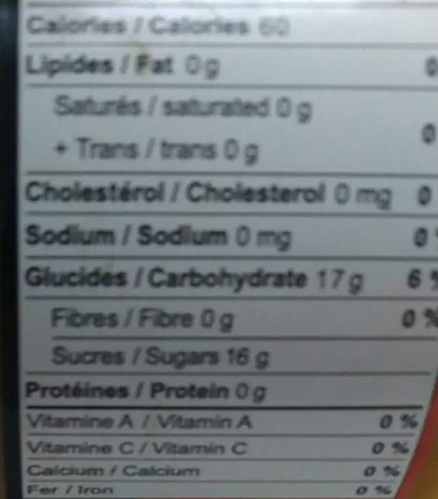 Miel crémeux au curcuma nutrition facts table
