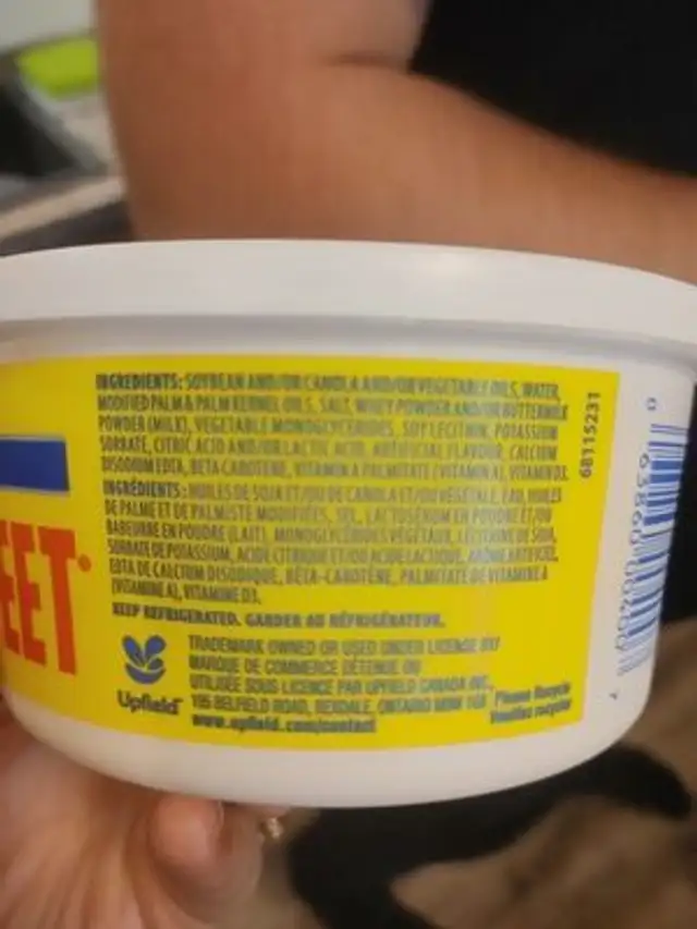 Margarine ingredients label