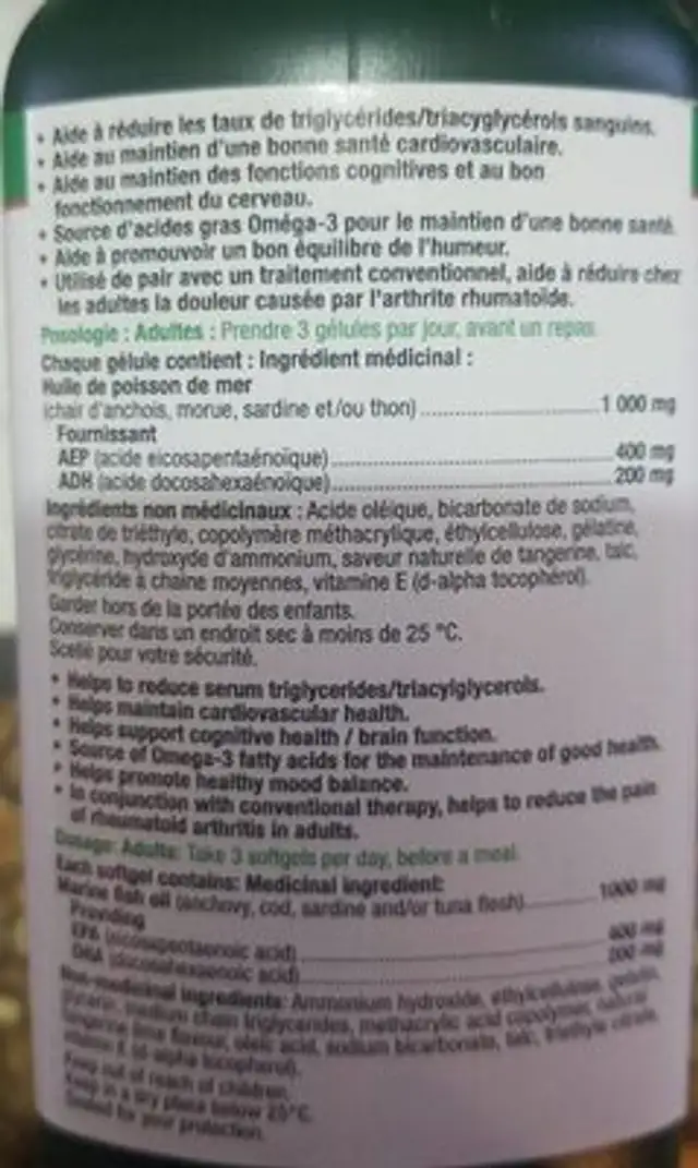 Oméga-3 Extra-fort nutrition facts table