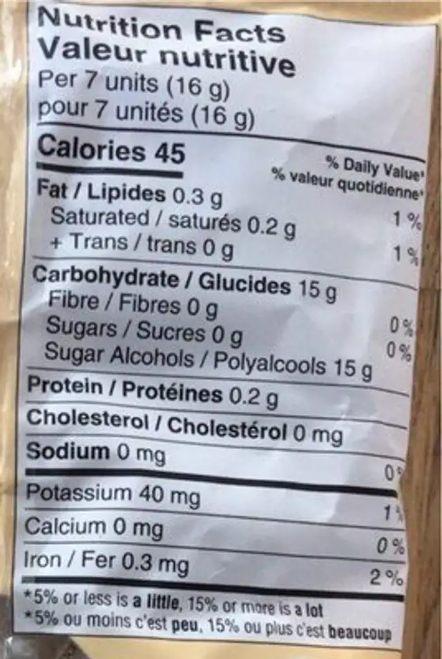Friandises choco orange nutrition facts table