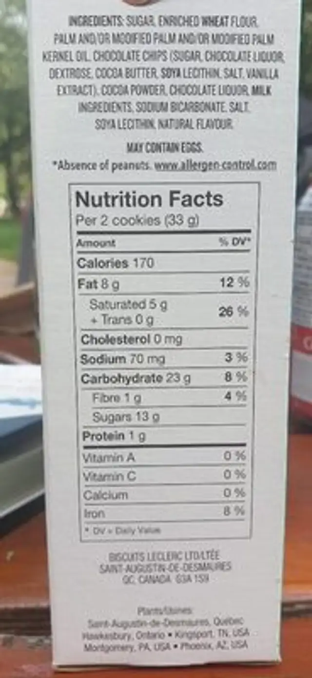 Tradition nutrition facts table