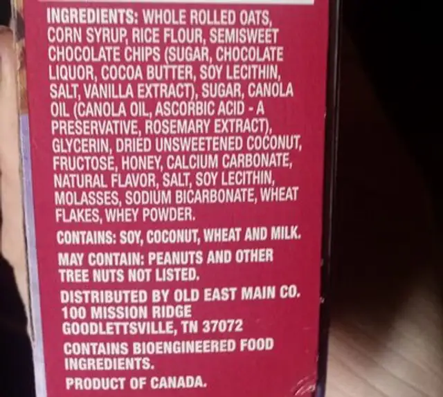 chewy granola bars ingredients label