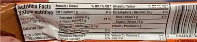 Chocolate and cookie chunk nutrition facts table