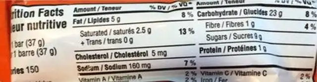 Barre muffin Citrouille et épices nutrition facts table