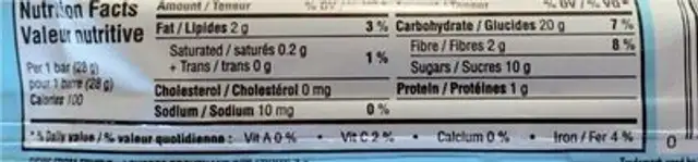Go pure bar nutrition facts table