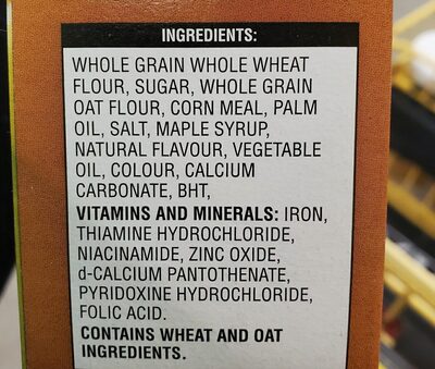 Eggo cereal (Maple Syrup Flavour) ingredients label