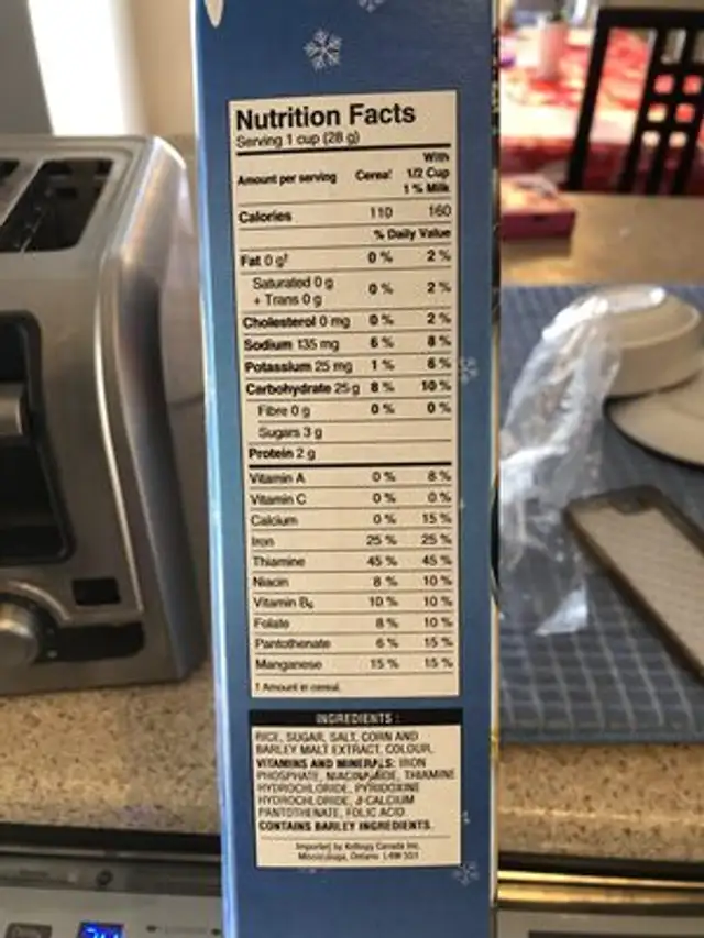 Rice Krispies ingredients label