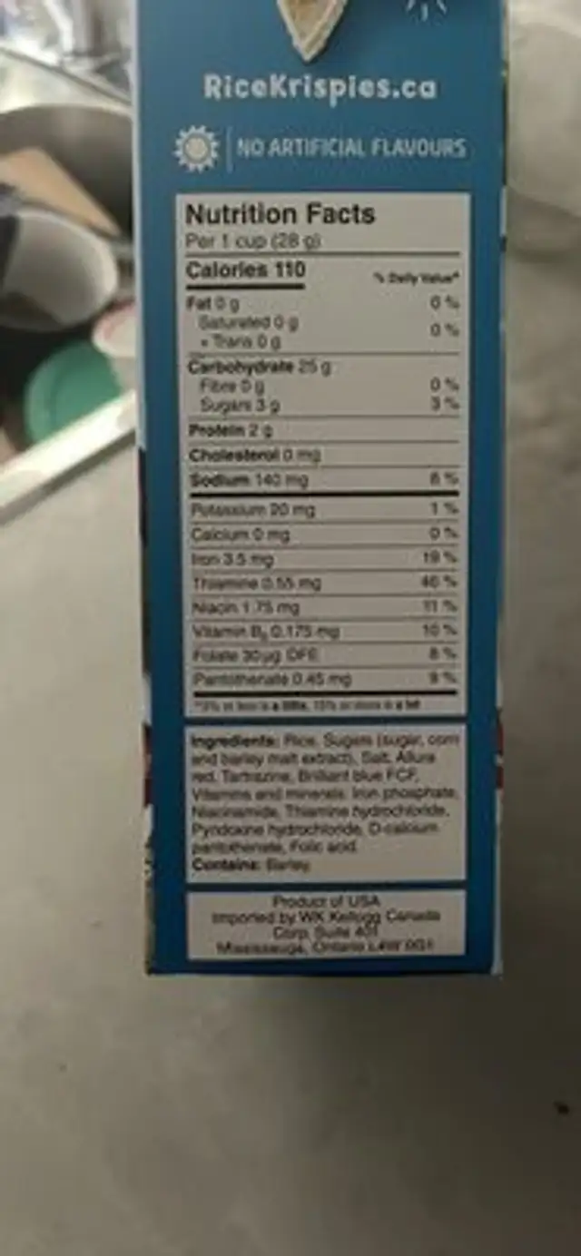 Rice Krispies nutrition facts table