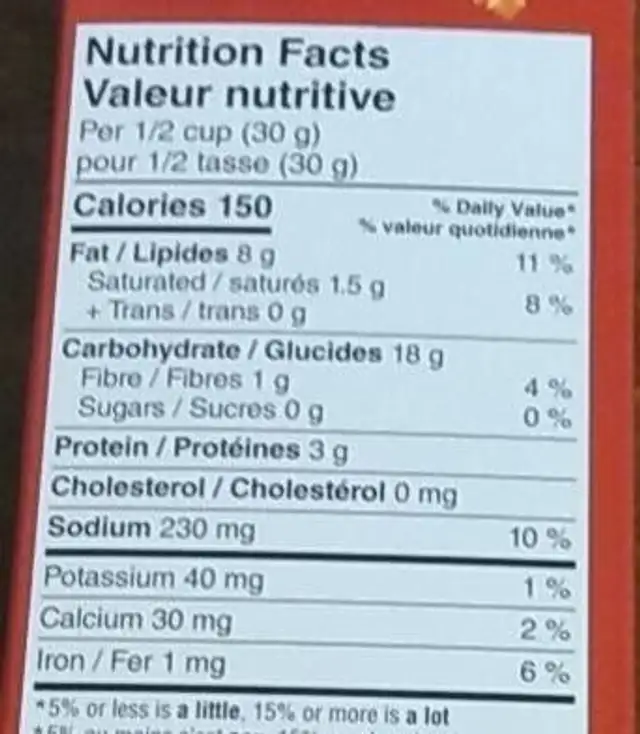 Cheez-It nutrition facts table