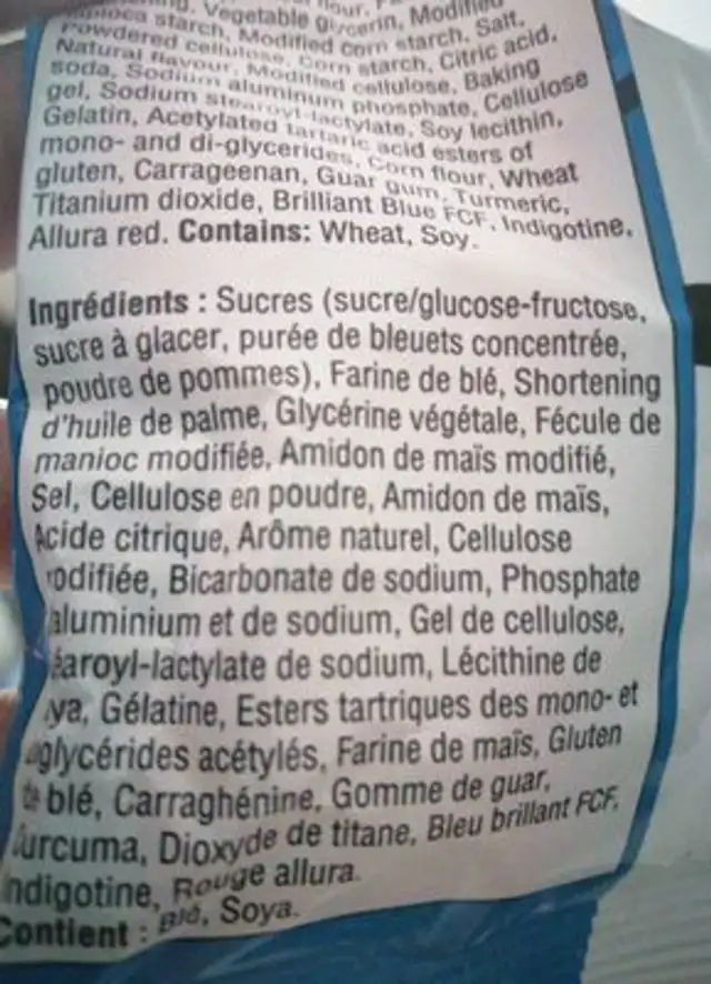 Pop tart bites ingredients label