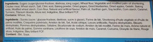 Poptarts bleuets nutrition facts table