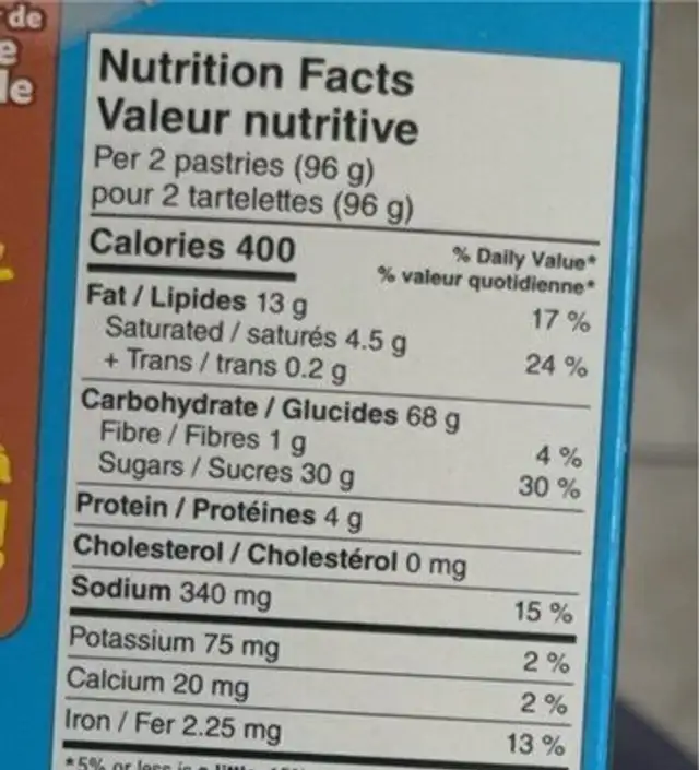 Pop Tarts frosted brown sugar and cinnamon flavour nutrition facts table