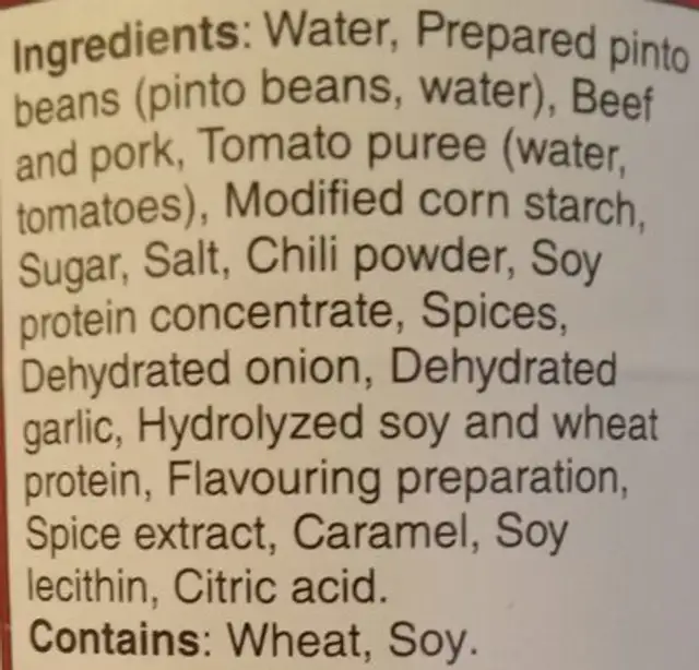 Mild Chili ingredients label