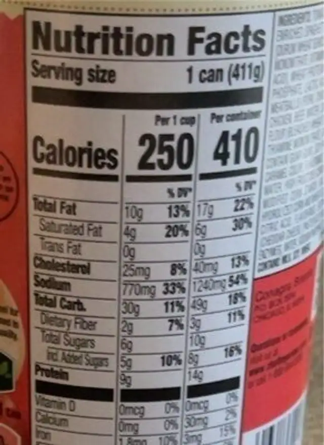 Spaghetti & meatballs nutrition facts table