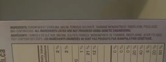 Spaghetti ingredients label