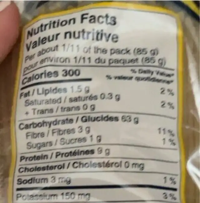 Spaghetti nutrition facts table