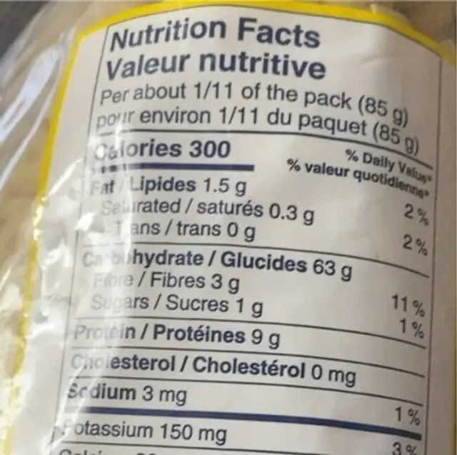Macaroni nutrition facts table
