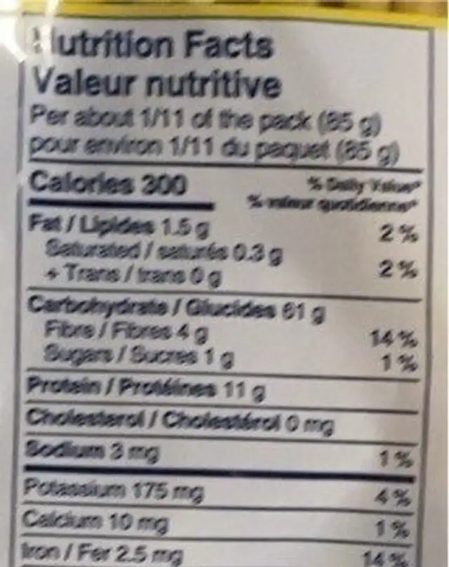 Pennine petites plumes nutrition facts table