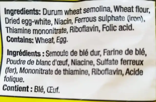 No yolks ingredients label