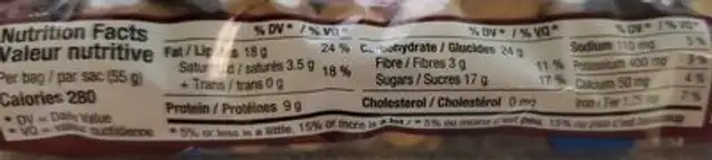 Fruits et noix nutrition facts table