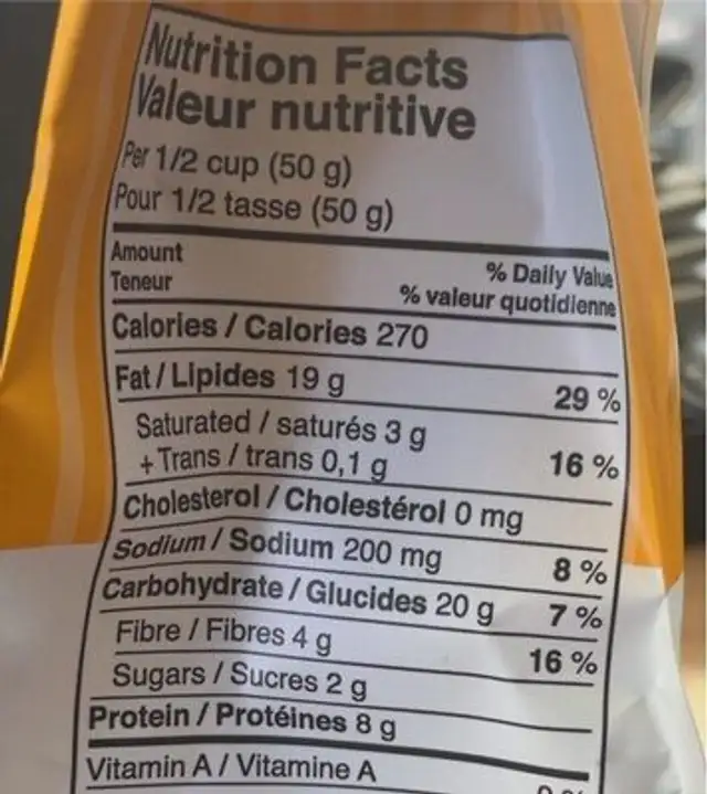 Mordu de Fromage nutrition facts table