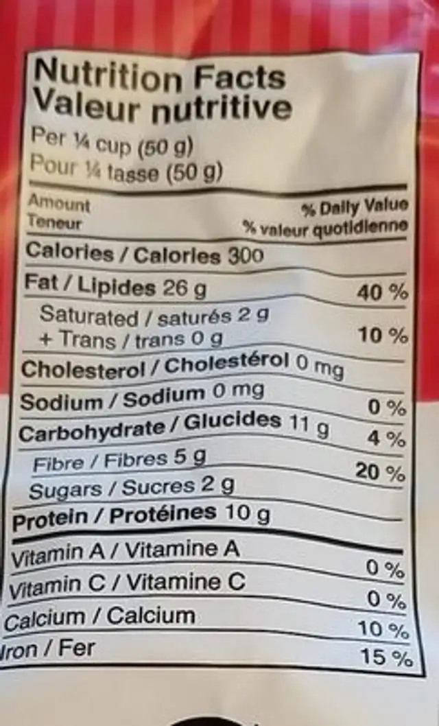 Amandes naturelles nutrition facts table