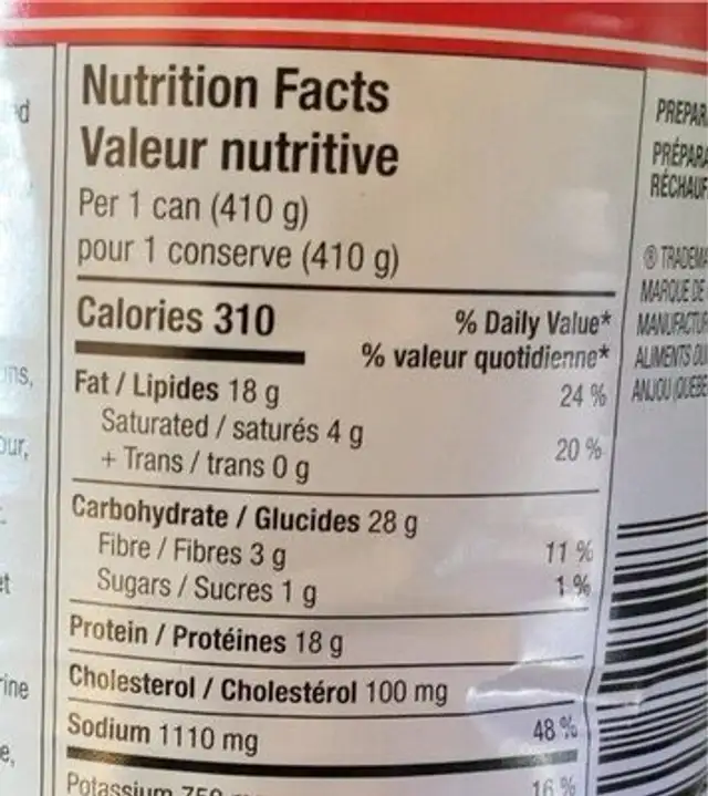 Boulette de viande & patate en sauce nutrition facts table