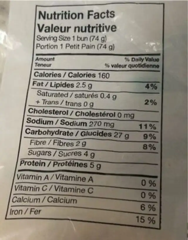 Village beer buns nutrition facts table
