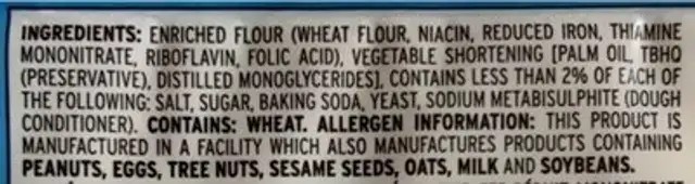 Eclipse Original nutrition facts table