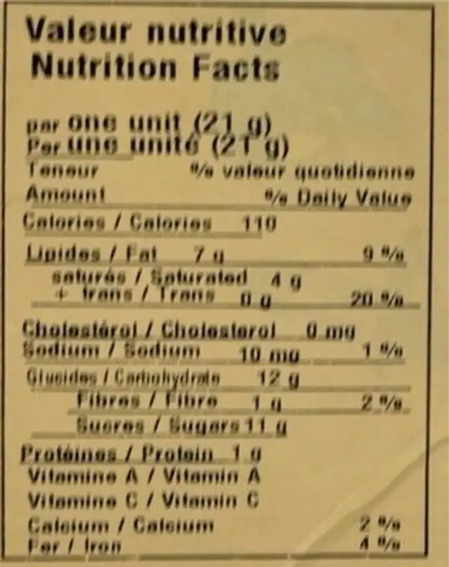Poules Chocolat nutrition facts table