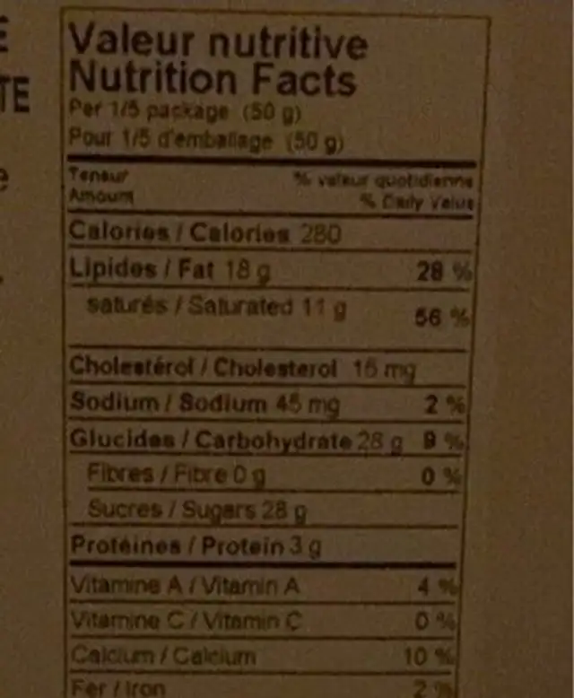 chocolat belge blanc nutrition facts table