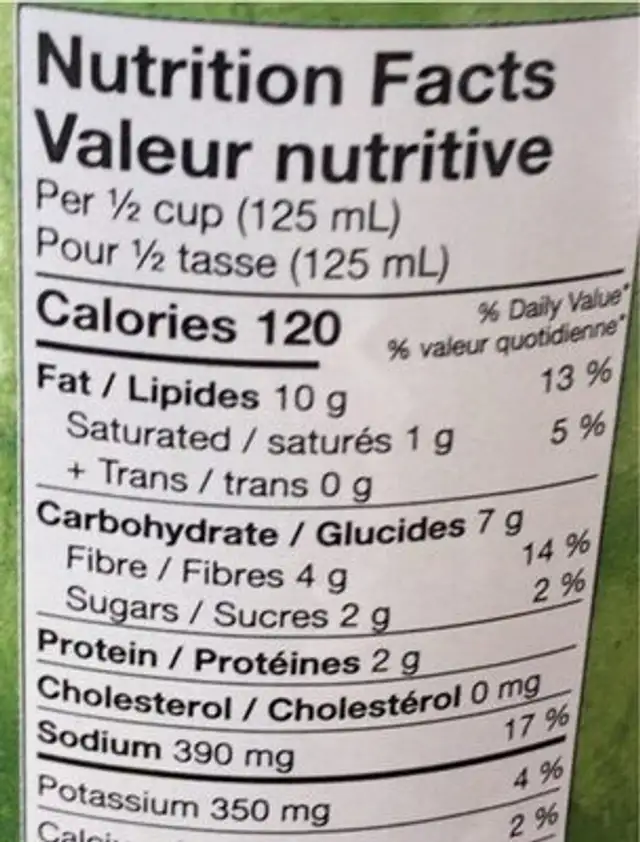 Coeurs d’artichaud marines nutrition facts table