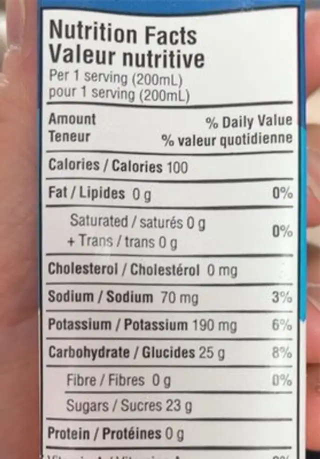 Mango Apple Juice Blend nutrition facts table
