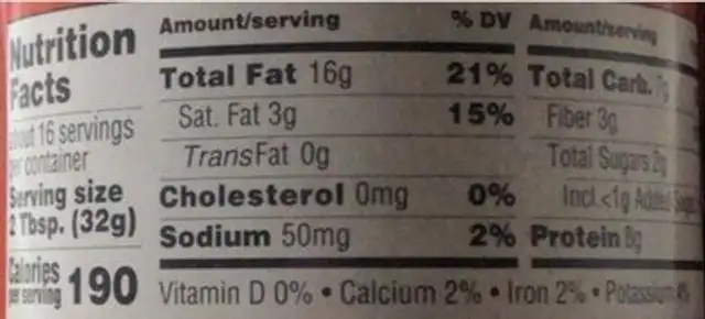 Peanut butter creamy nutrition facts table