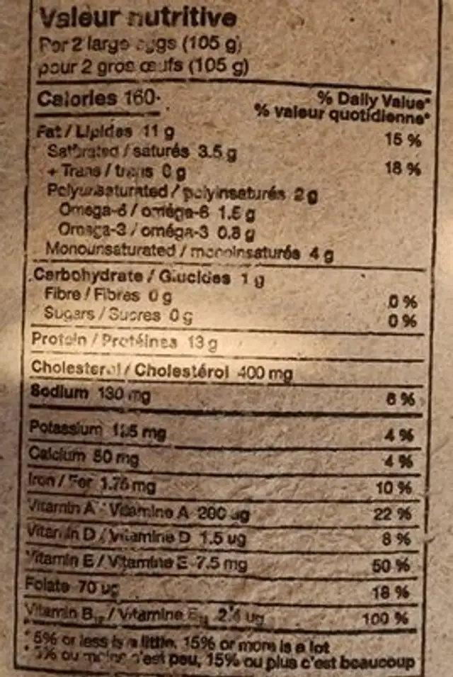 12 Large Free-Range Eggs nutrition facts table