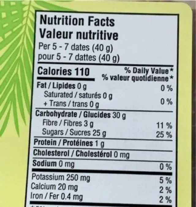 Dattes noglet noor nutrition facts table