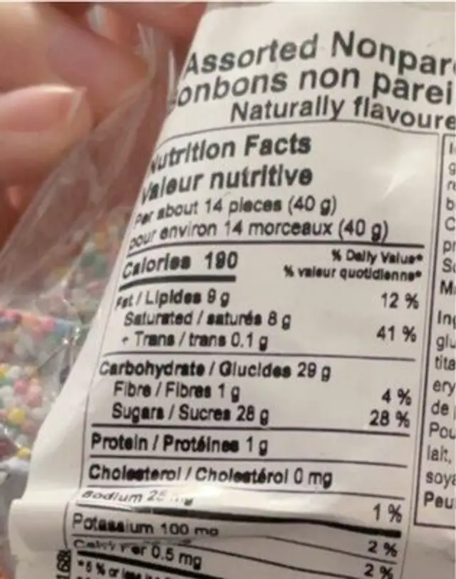 Assorted nonpareils rainbow canday nutrition facts table