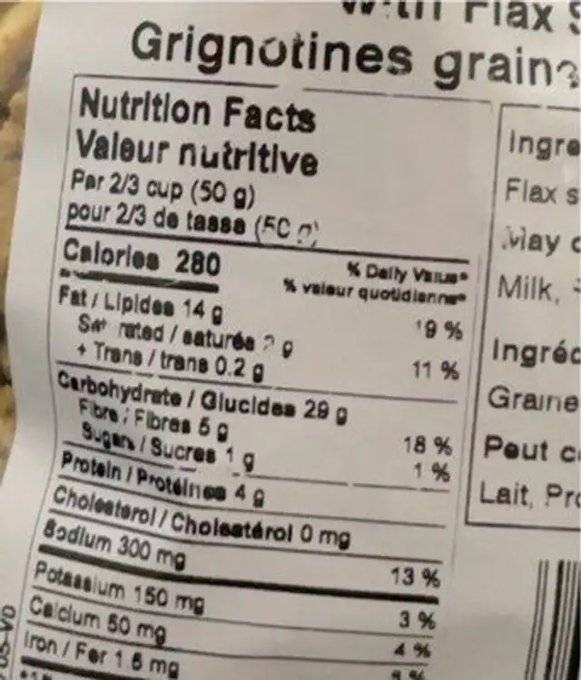 Salted corn chips with flax seed nutrition facts table