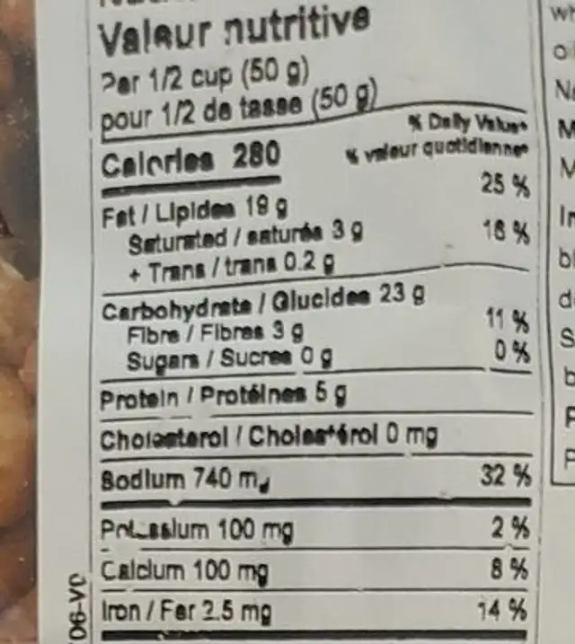 Bâton de sésame nutrition facts table