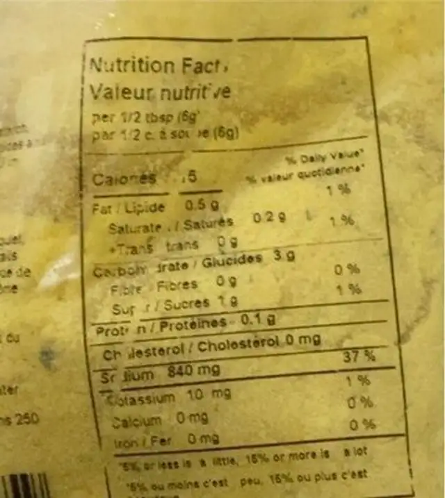 Base de soupe au poulet nutrition facts table
