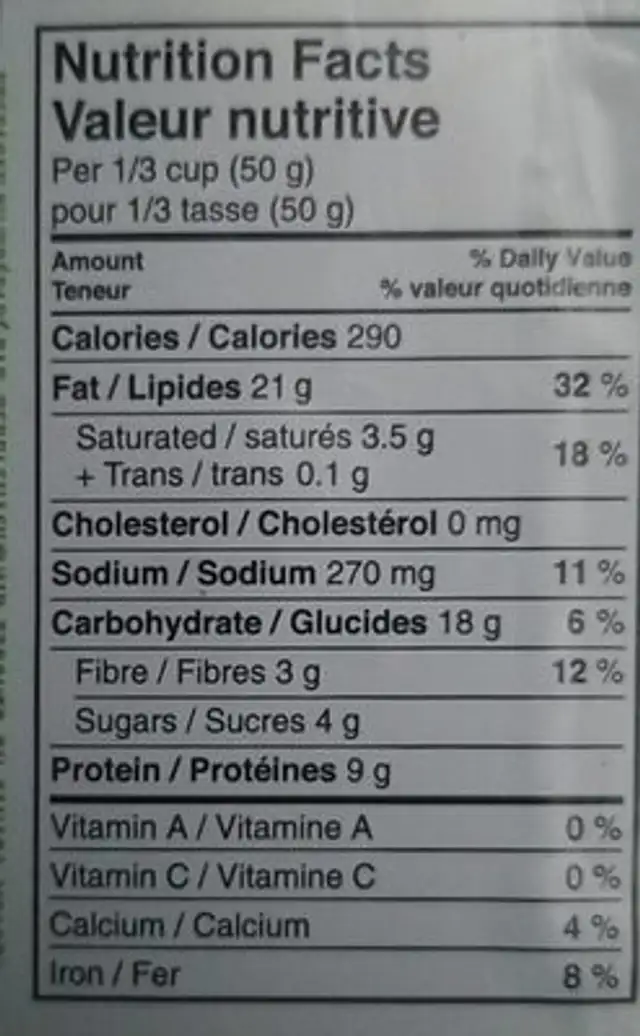 Louisiana Cajun Mix nutrition facts table