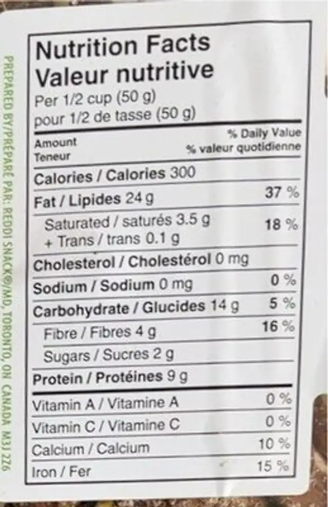 Natural Mixed Nuts nutrition facts table